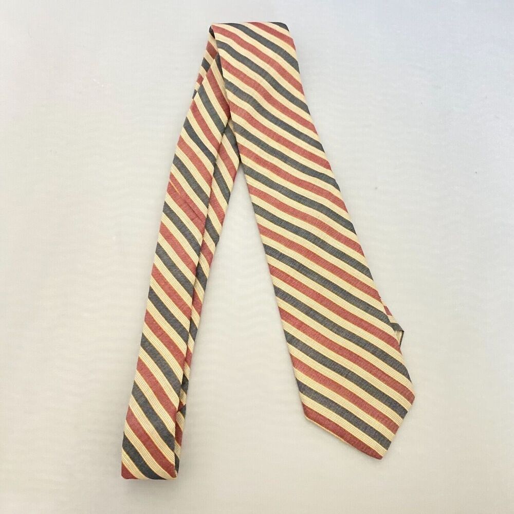 #5934 Halston Red Blue and Gold Striped Mens Necktie, Tie